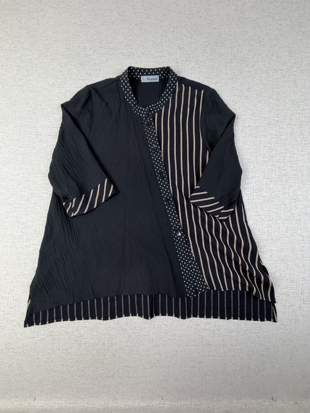 Moonlight Fashion Designs Women’s XL Black Stripe Polka Dot Tunic Jacket